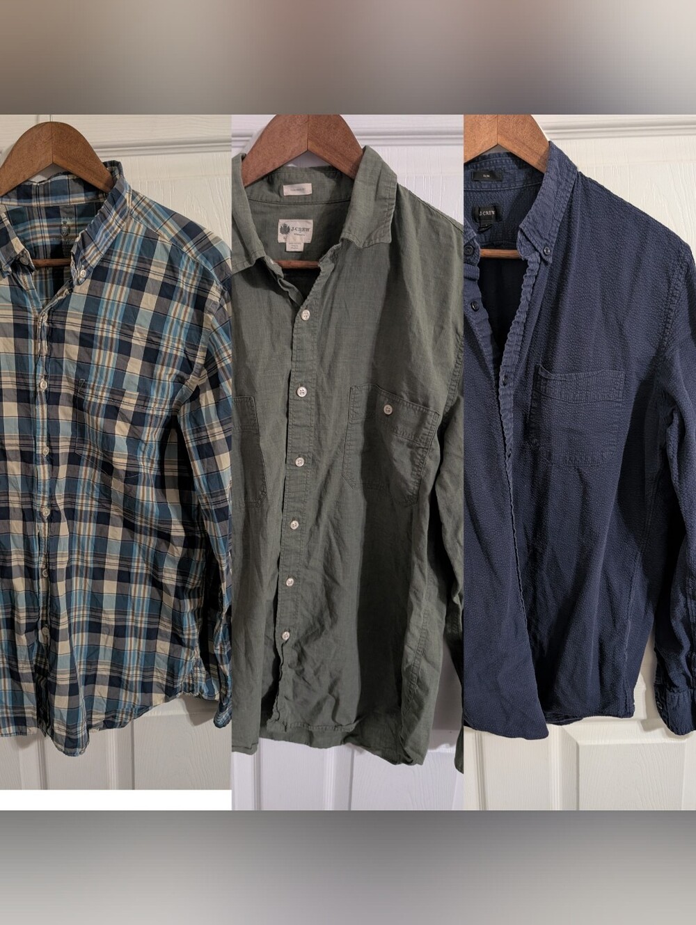 J. Crew Mens Shirts Lot Of 3 Green Blue White Button Long Sleeve Size Large